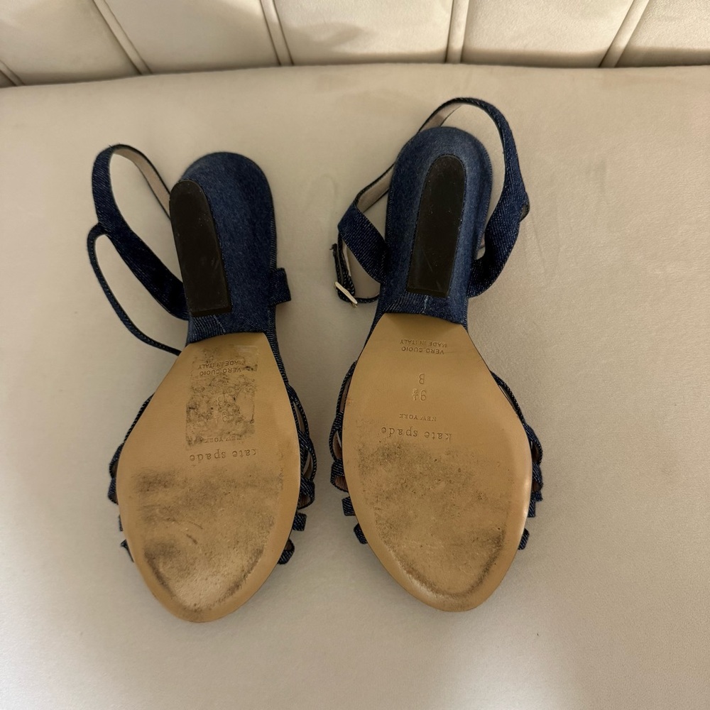 Kate Spade Size 9.5 Denim Blue Heels with Bow - Picture 5 of 9